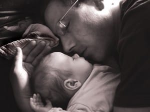 Dating dishonesty, father with sleeping baby