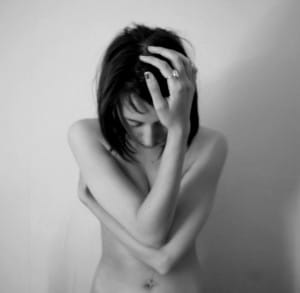 girl hiding her body